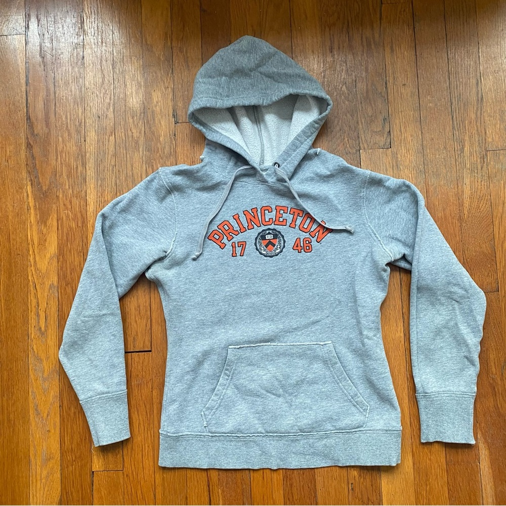 Russell Athletic Princeton Fitted Hoodie Grey with Organe Print & Pockets